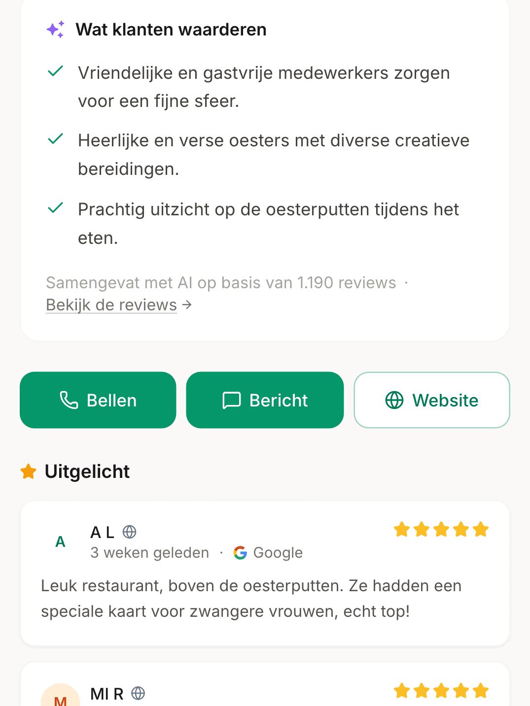 Bedrijfspagina van DVS Ongediertebestrijding op klant.review met "Over"-tekst, plaatslabel Kamperland en de eerste klantreviews van Judith, Ellen en Marja